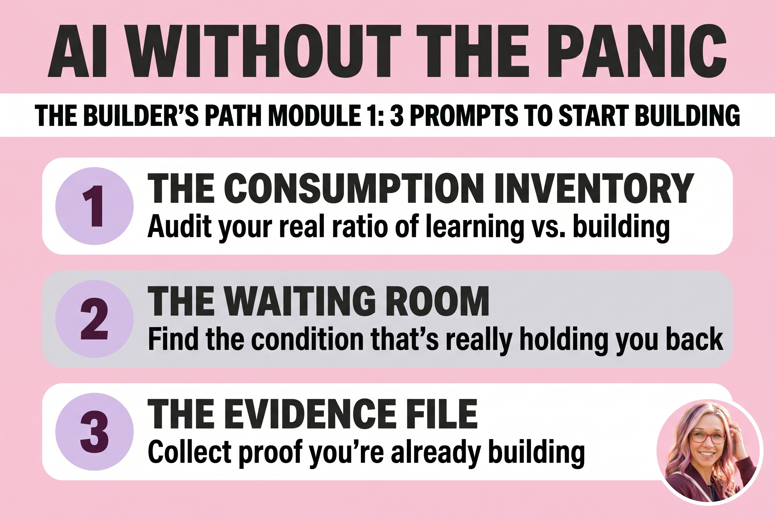 Person reflecting on the gap between everything they've learned and what they've actually built, illustrating The Builder's Path Module 1 on shifting from consuming to creating